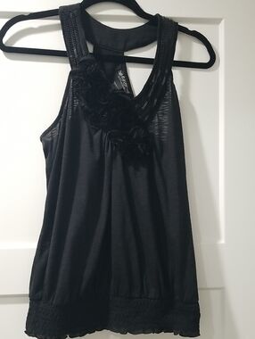 Self Esteem Black Floral-Rosette Sleeveless Tank Top